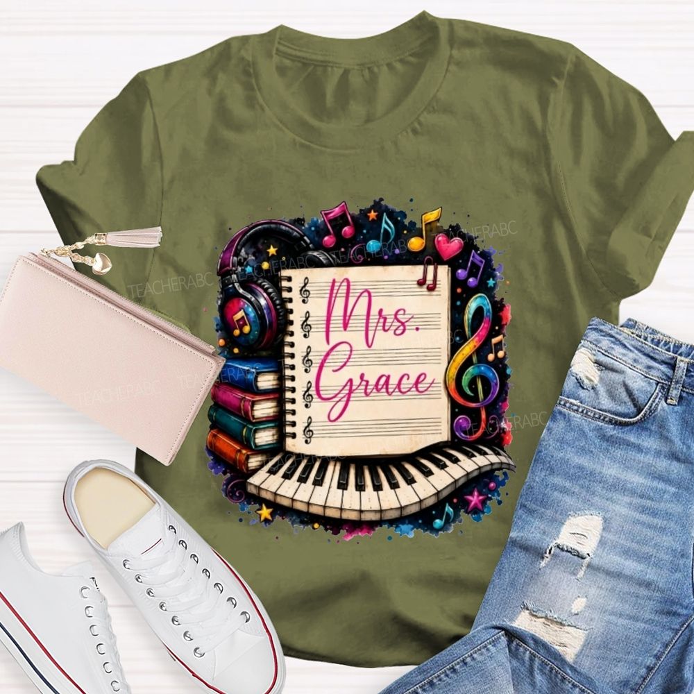 Personalized Name Music Teacher Piano Notebook Teacher T-shirt
