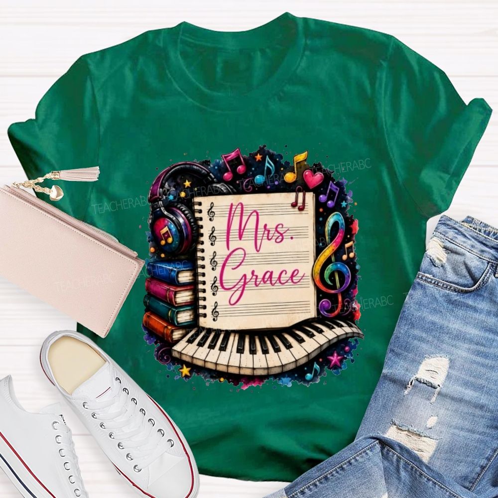 Personalized Name Music Teacher Piano Notebook Teacher T-shirt