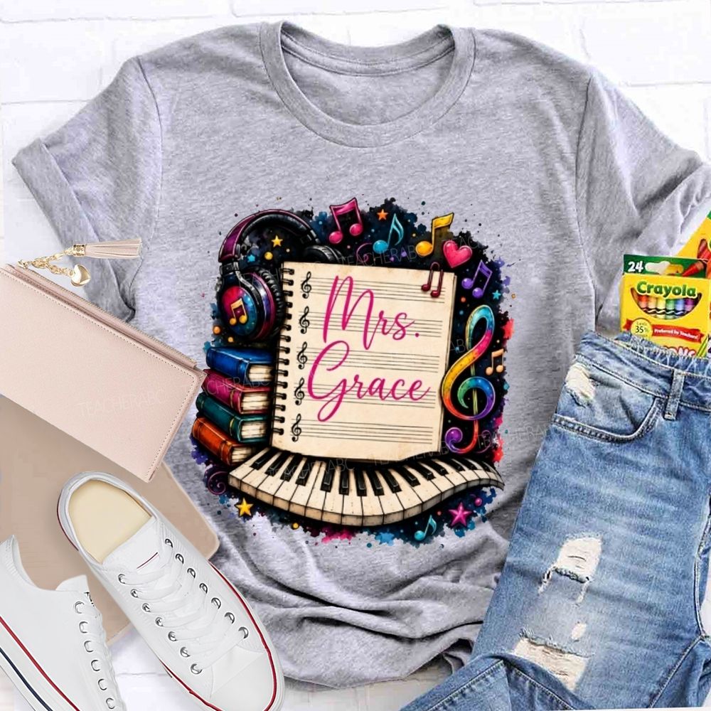 Personalized Name Music Teacher Piano Notebook Teacher T-shirt