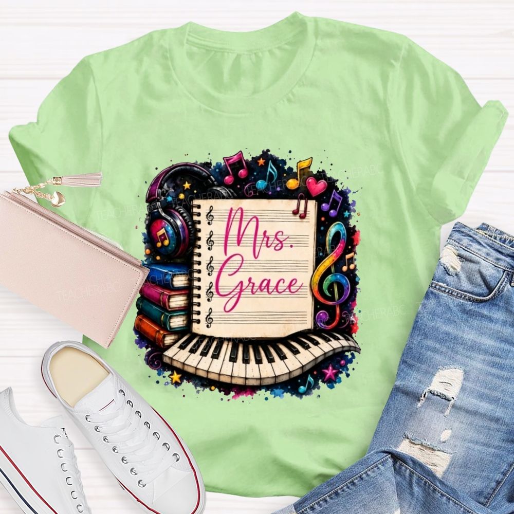 Personalized Name Music Teacher Piano Notebook Teacher T-shirt
