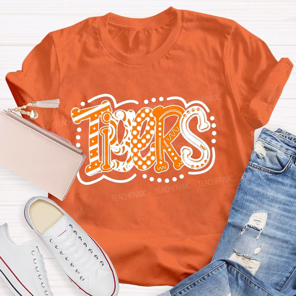 Personalized School Mascot Polka-Dot And Stripe Design Teacher T-Shirt