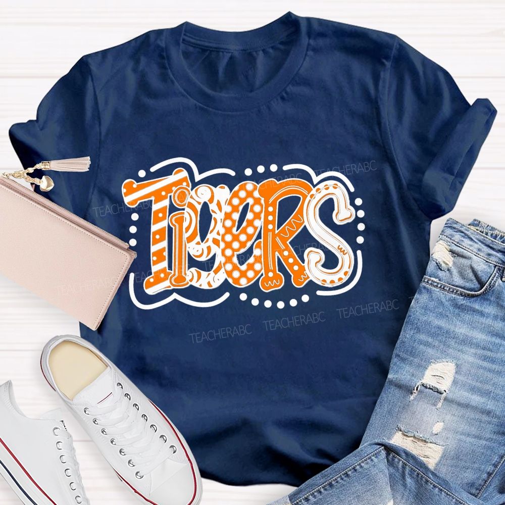 Personalized School Mascot Polka-Dot And Stripe Design Teacher T-Shirt