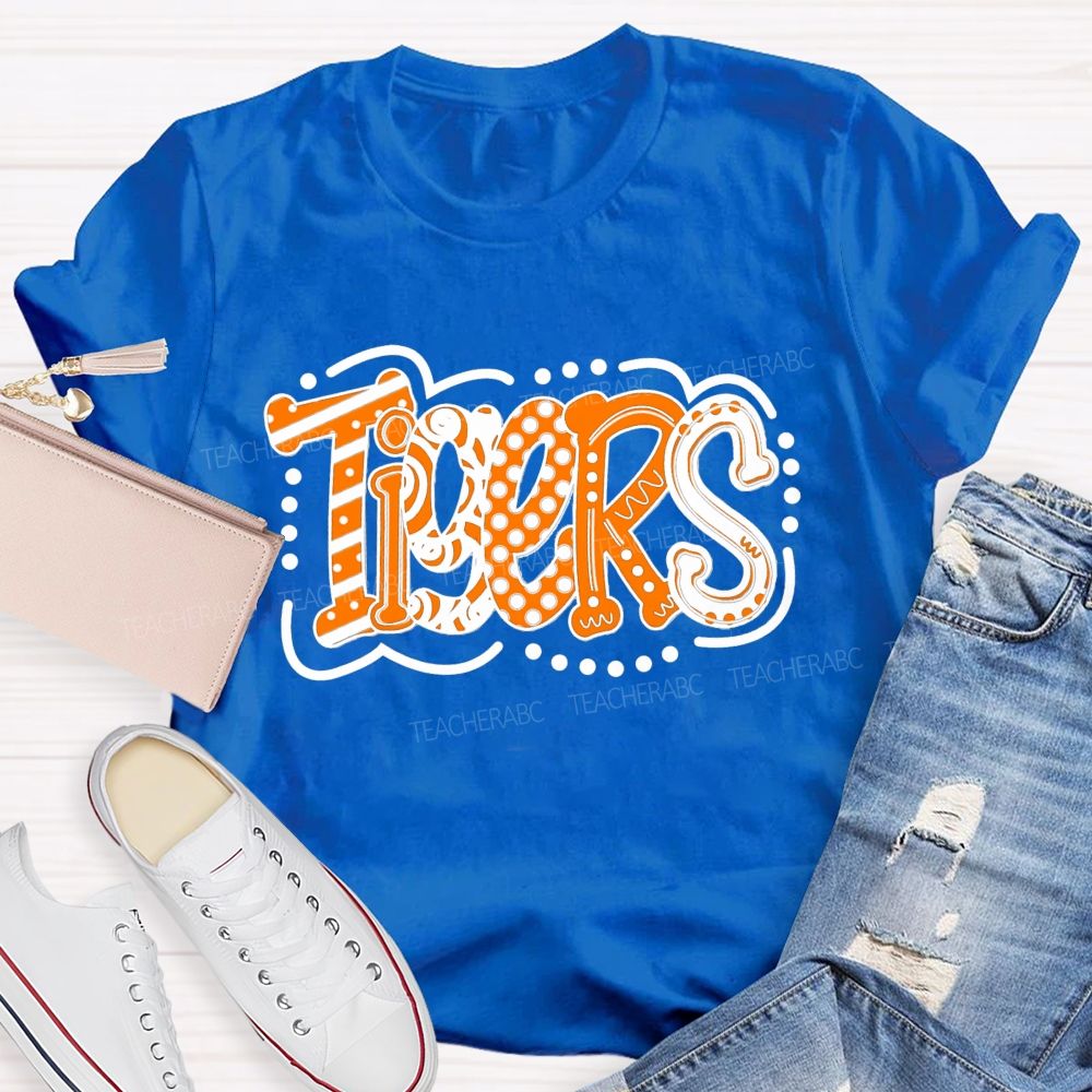 Personalized School Mascot Polka-Dot And Stripe Design Teacher T-Shirt