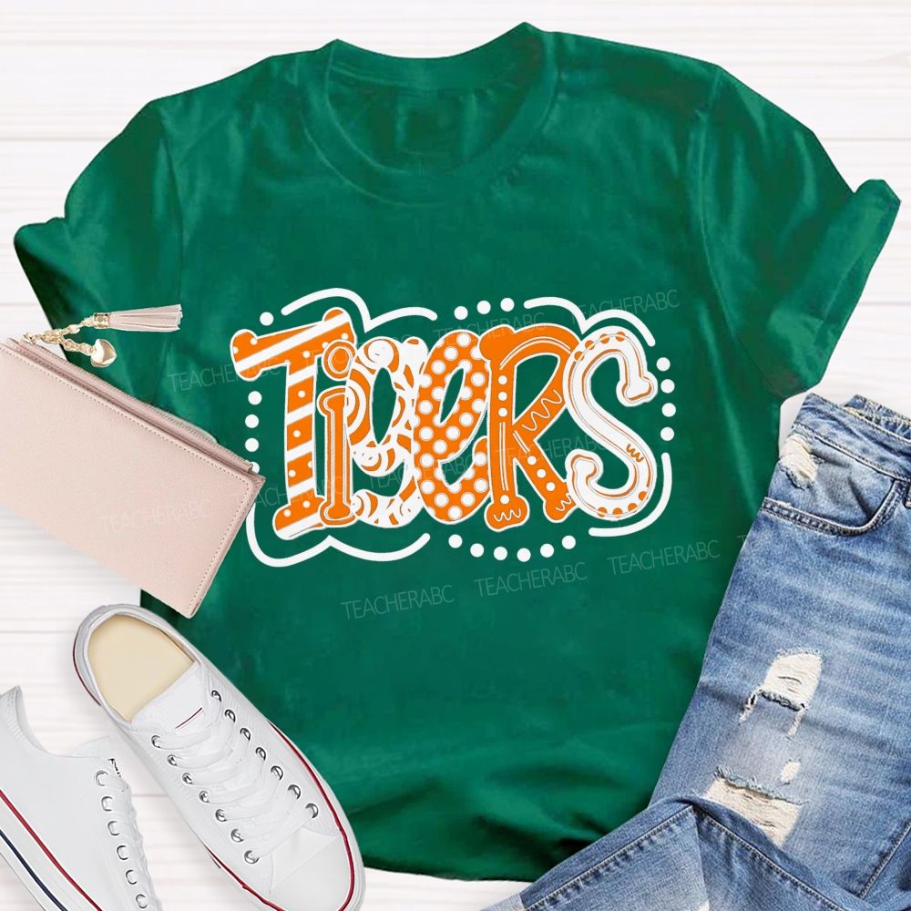 Personalized School Mascot Polka-Dot And Stripe Design Teacher T-Shirt