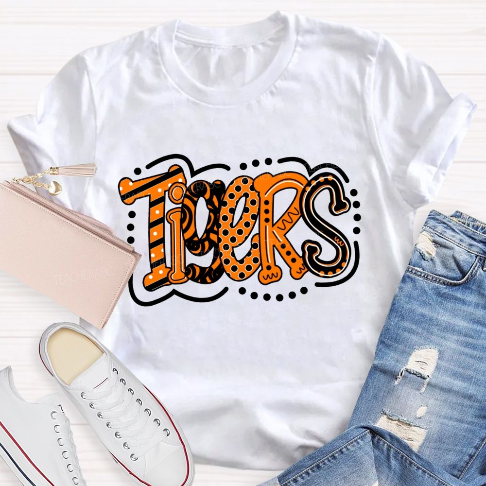 Personalized School Mascot Polka-Dot And Stripe Design Teacher T-Shirt