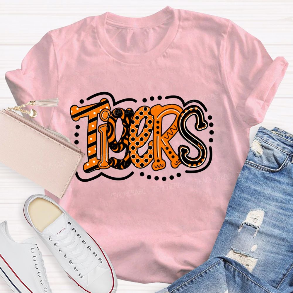 Personalized School Mascot Polka-Dot And Stripe Design Teacher T-Shirt