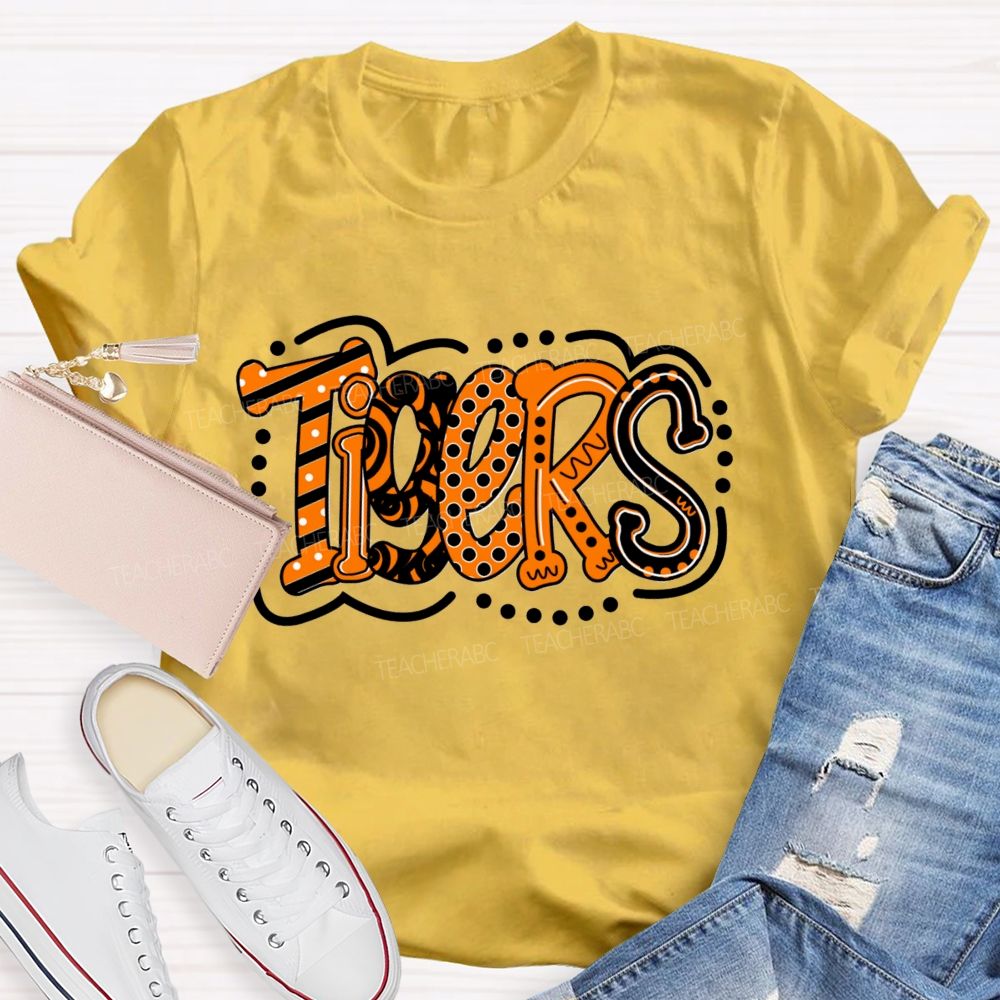 Personalized School Mascot Polka-Dot And Stripe Design Teacher T-Shirt
