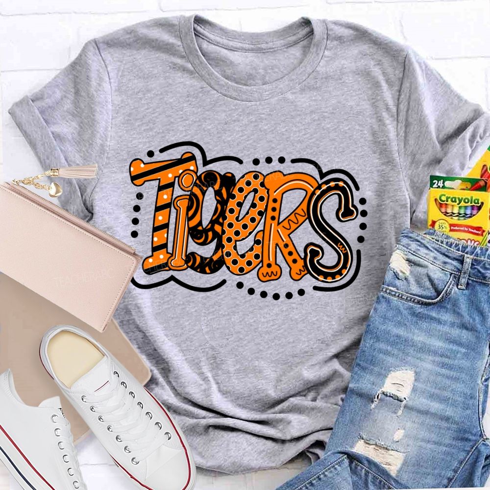 Personalized School Mascot Polka-Dot And Stripe Design Teacher T-Shirt