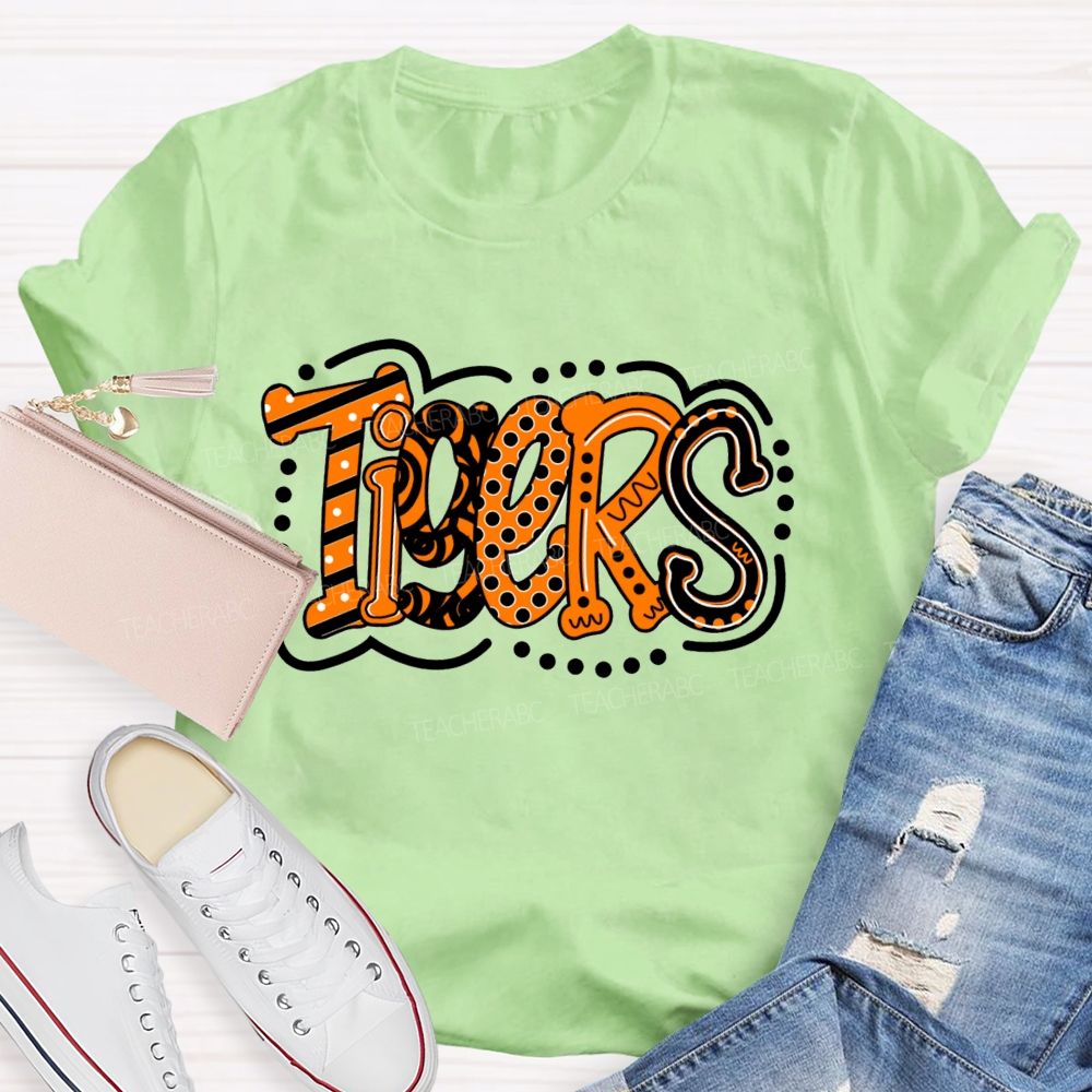Personalized School Mascot Polka-Dot And Stripe Design Teacher T-Shirt