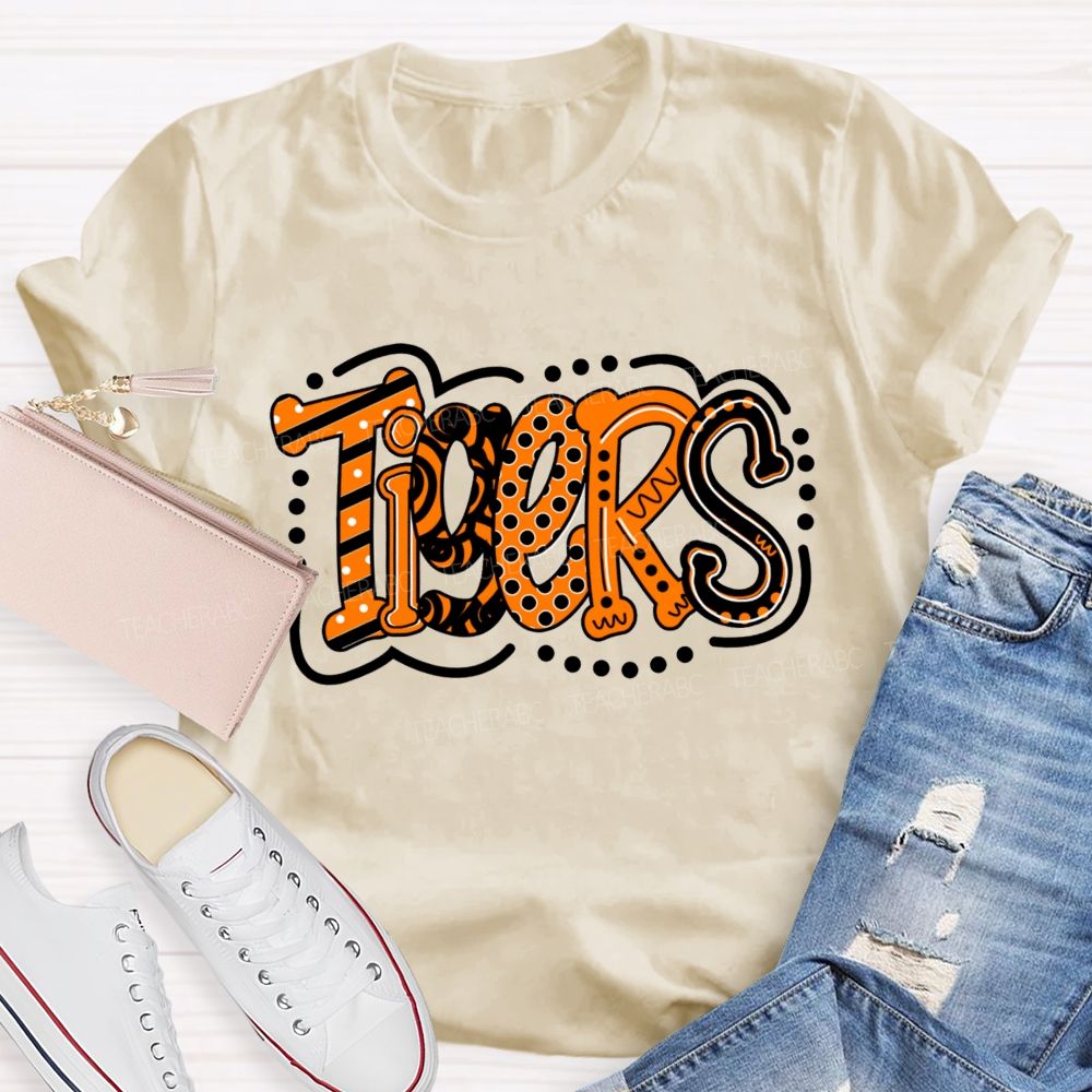 Personalized School Mascot Polka-Dot And Stripe Design Teacher T-Shirt
