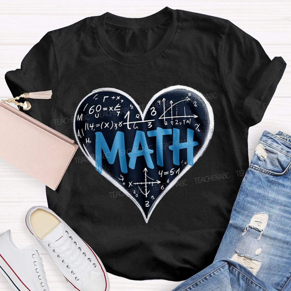 Love Math Heart Graphic Teacher T-shirt