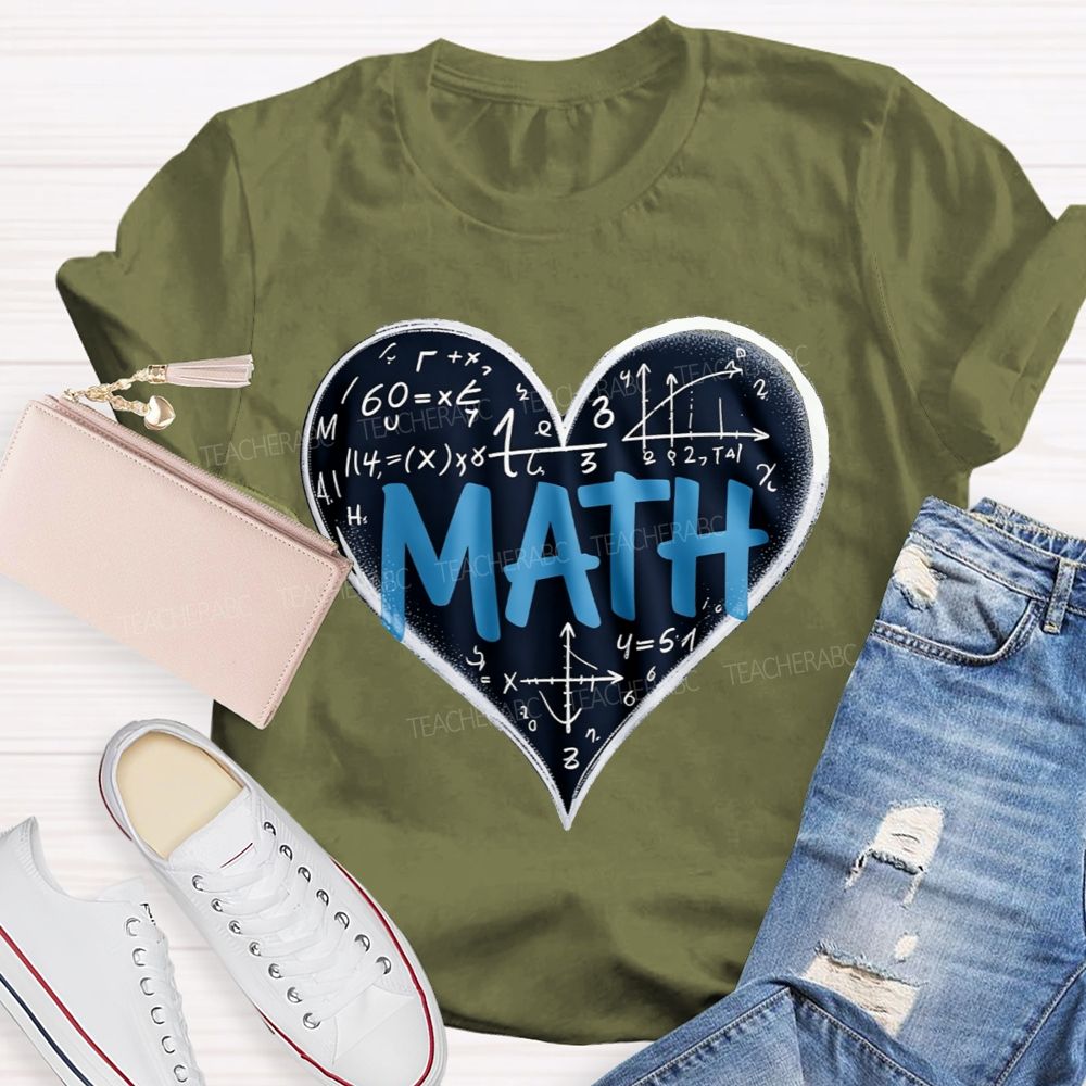 Love Math Heart Graphic Teacher T-shirt