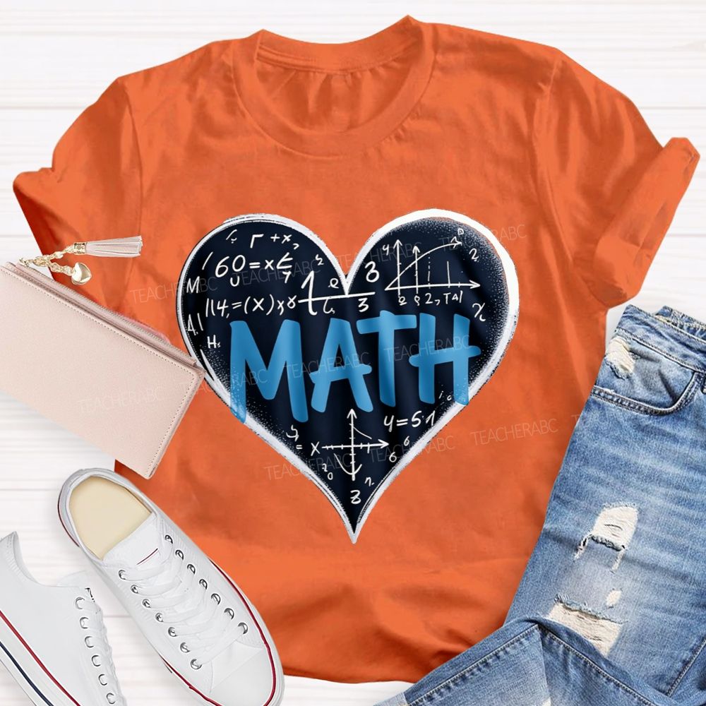Love Math Heart Graphic Teacher T-shirt