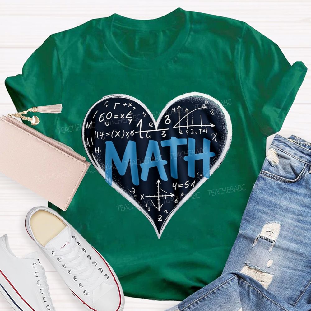 Love Math Heart Graphic Teacher T-shirt