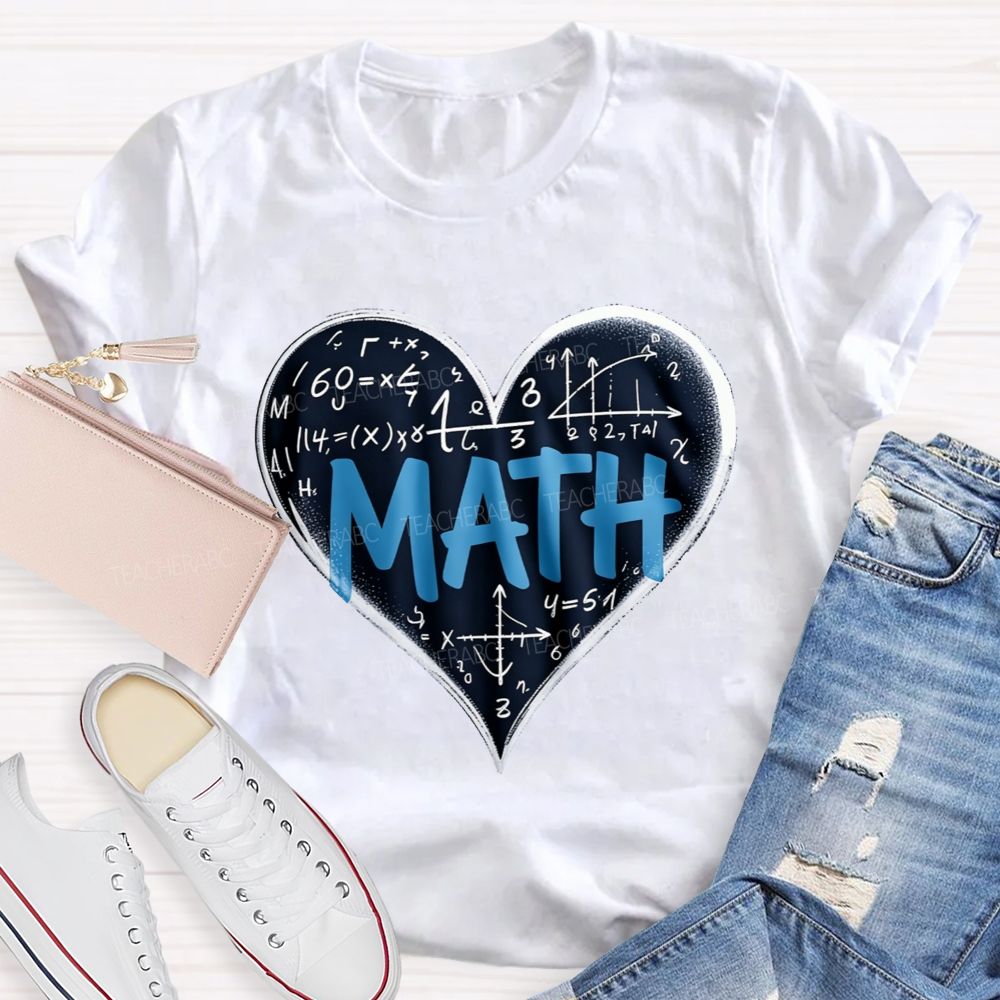 Love Math Heart Graphic Teacher T-shirt