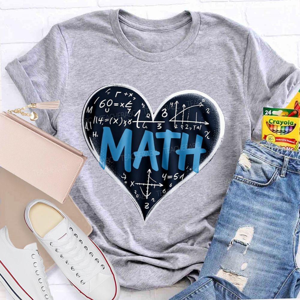 Love Math Heart Graphic Teacher T-shirt