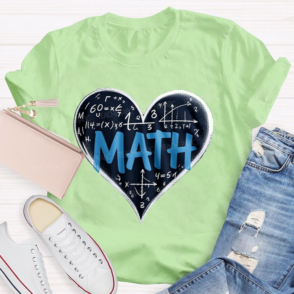 Love Math Heart Graphic Teacher T-shirt