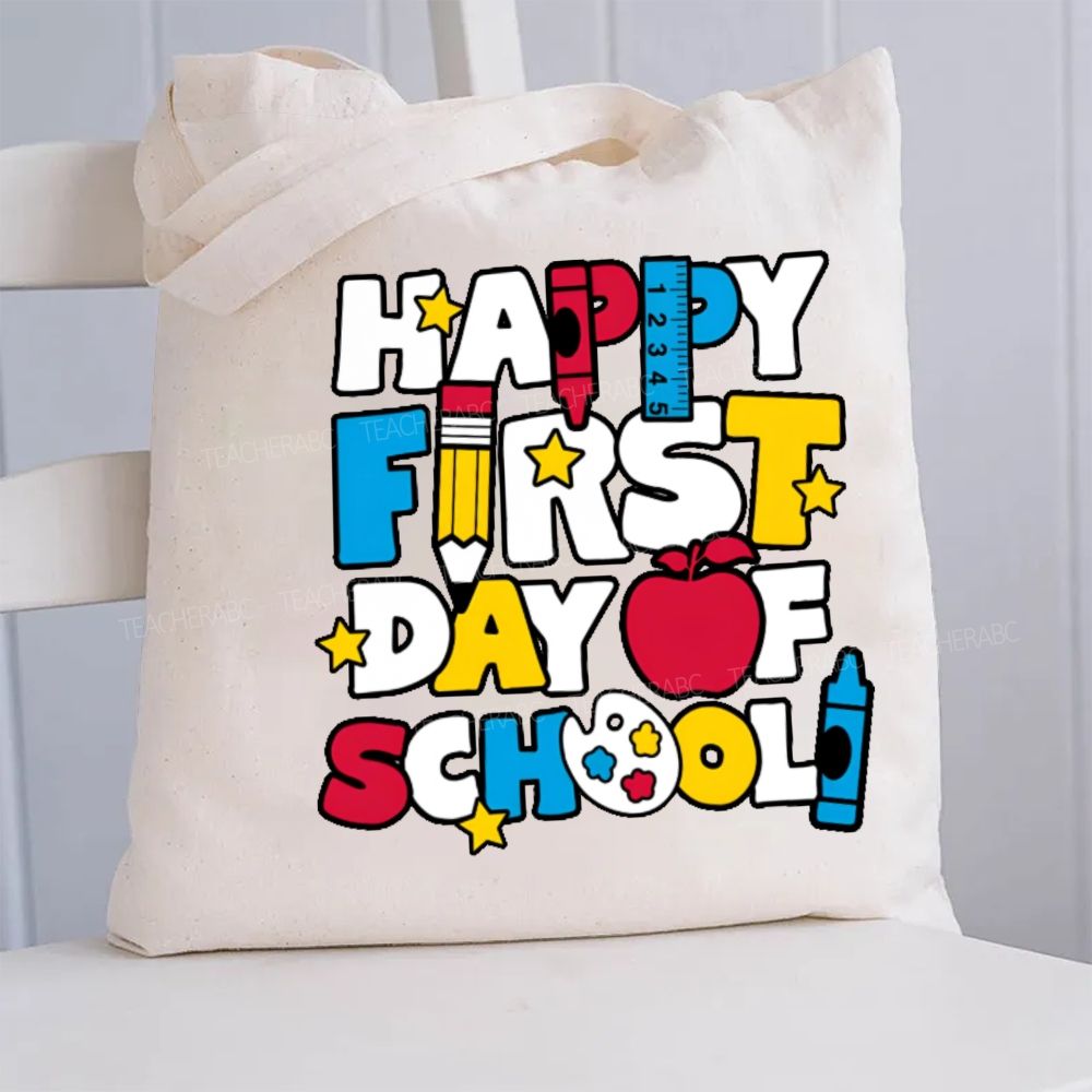 Happy First Day Of School Stars Shapes Canvas Tote Bag