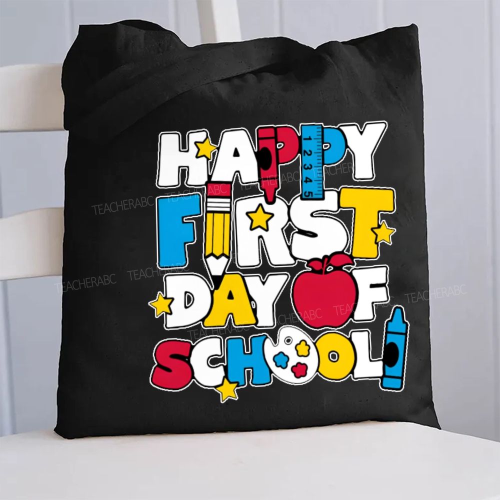 Happy First Day Of School Stars Shapes Canvas Tote Bag