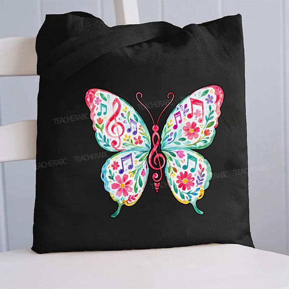 Music Butterfly Canvas Tote Bag