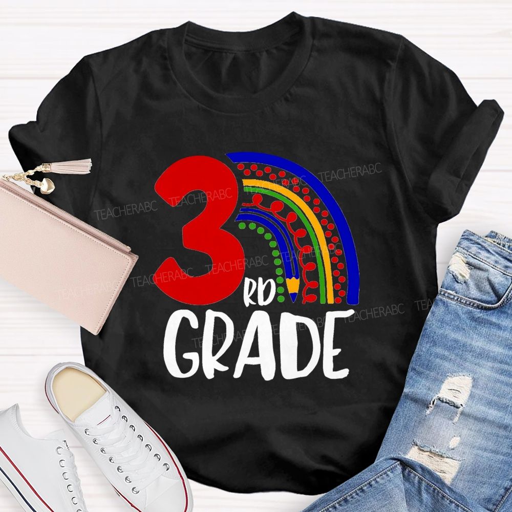 Personalized Grade Pencil Rainbow Teacher T-Shirt