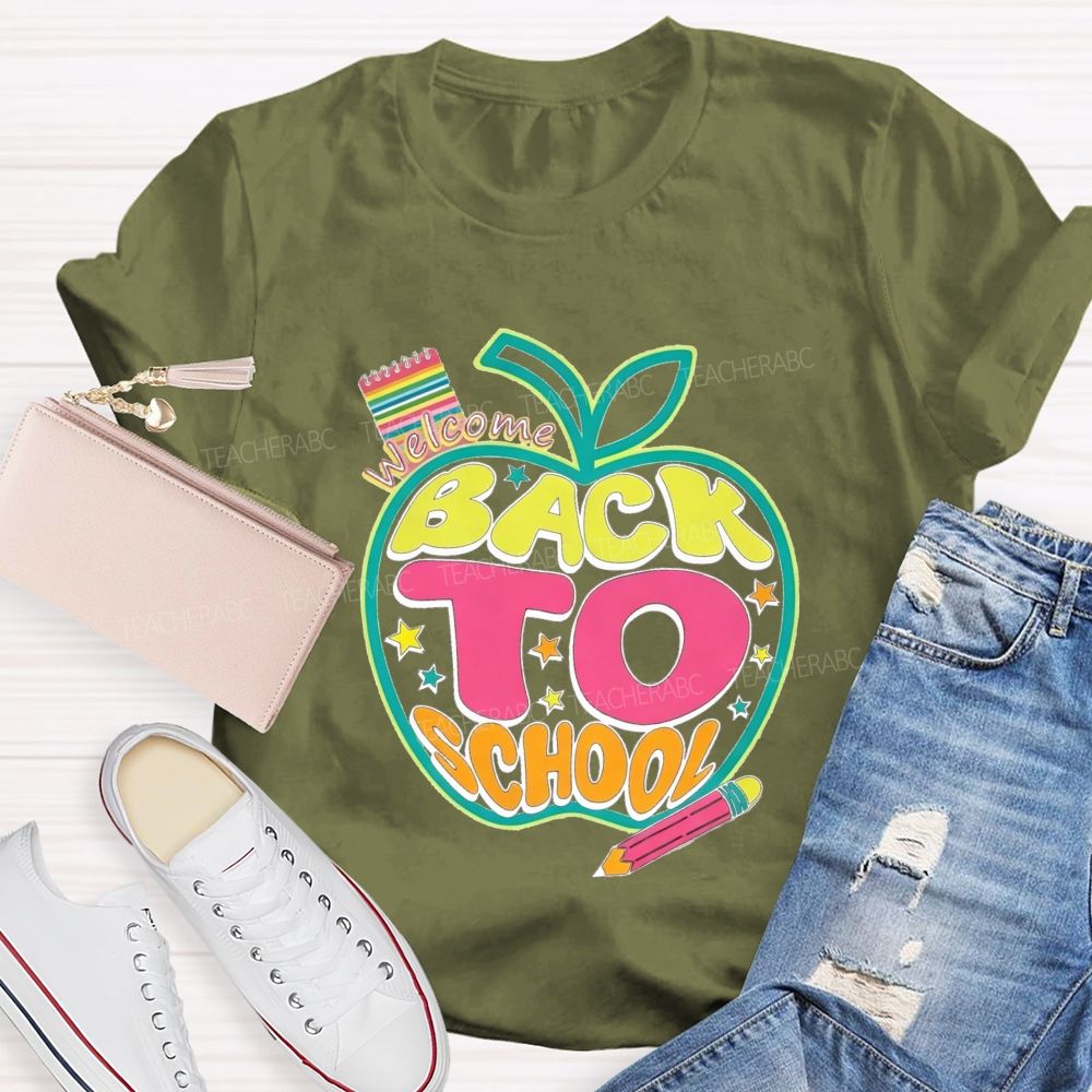 Welcome Back To School Apple Pencil And Notebook Teacher T-Shirt