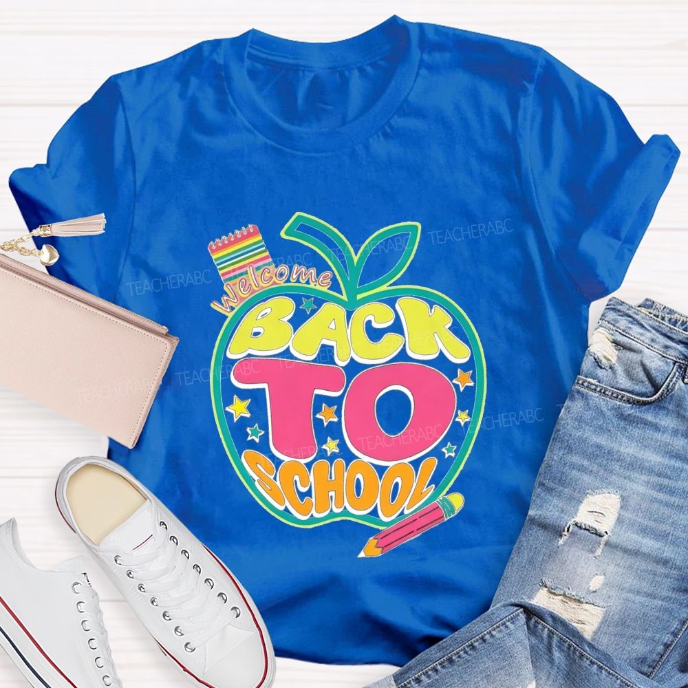 Welcome Back To School Apple Pencil And Notebook Teacher T-Shirt