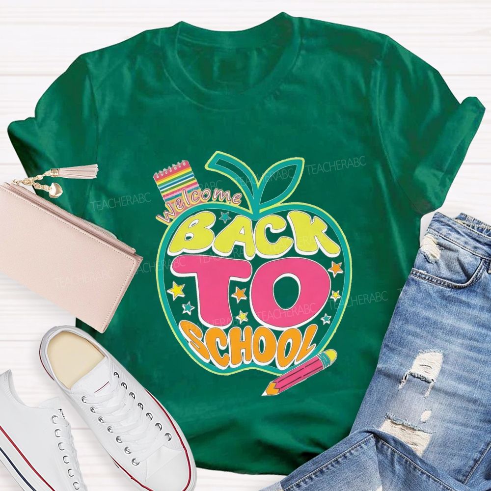 Welcome Back To School Apple Pencil And Notebook Teacher T-Shirt