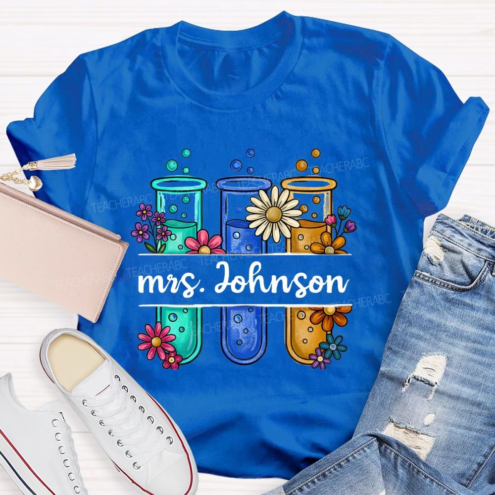 Personalized name Boiling Reagent Bottle Science Teacher T-shirt
