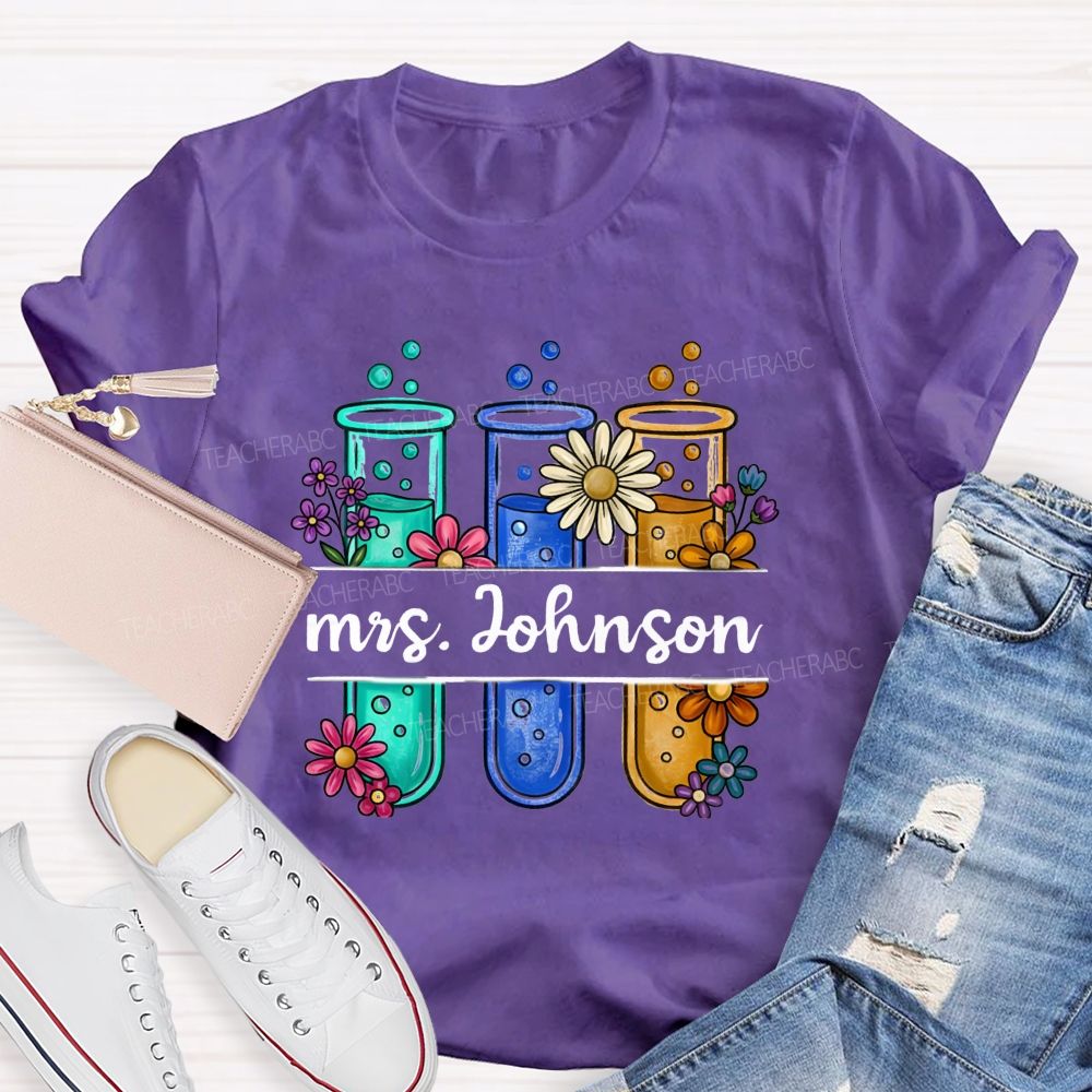 Personalized name Boiling Reagent Bottle Science Teacher T-shirt