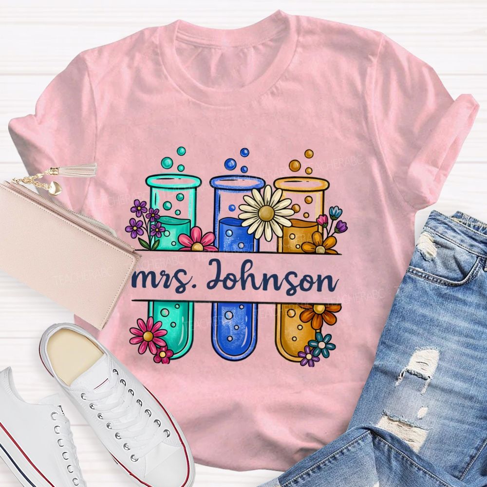 Personalized name Boiling Reagent Bottle Science Teacher T-shirt