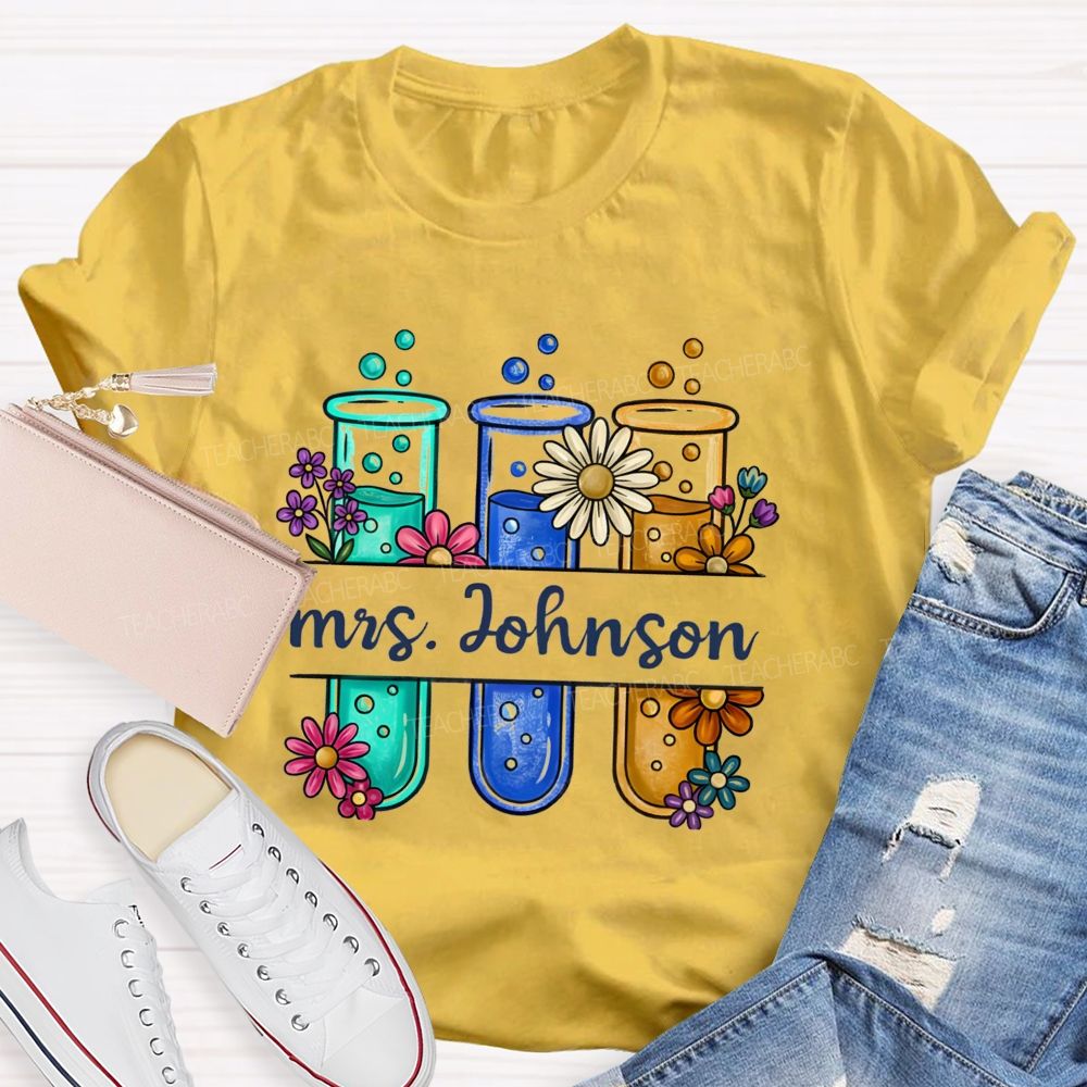 Personalized name Boiling Reagent Bottle Science Teacher T-shirt