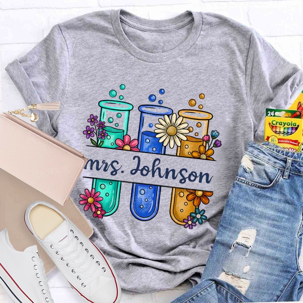 Personalized name Boiling Reagent Bottle Science Teacher T-shirt