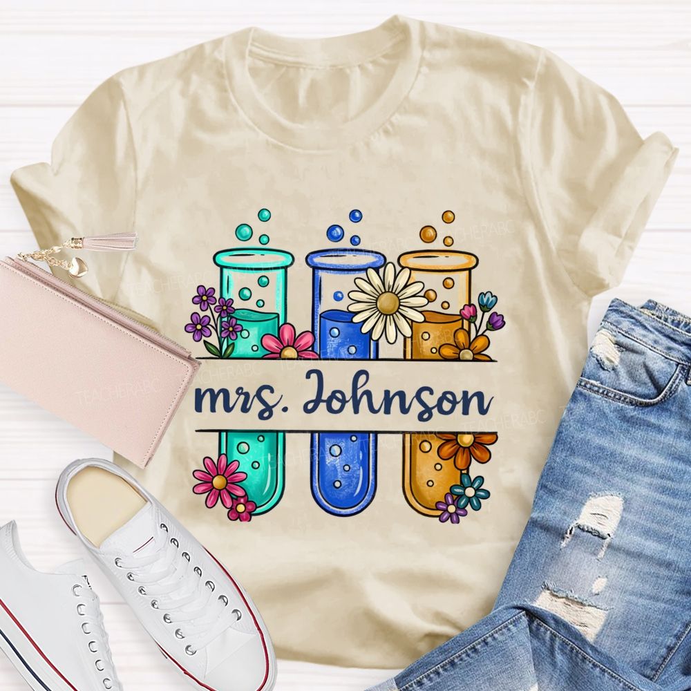 Personalized name Boiling Reagent Bottle Science Teacher T-shirt