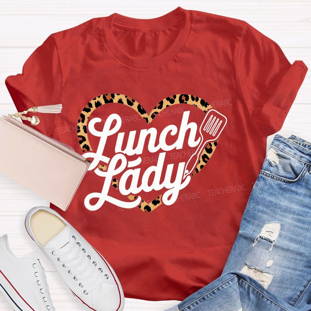 Lunch Lady Leopard Heart Print T-shirt