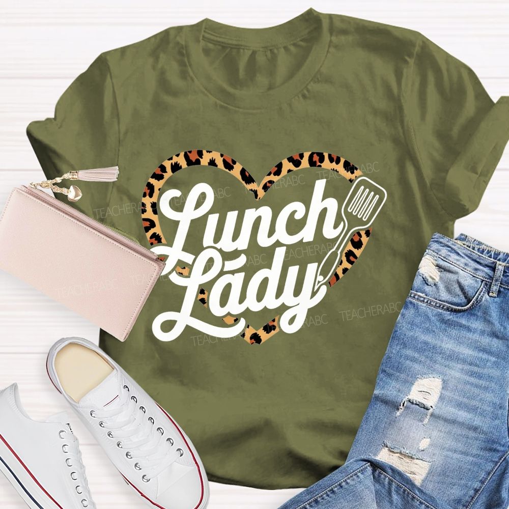 Lunch Lady Leopard Heart Print T-shirt