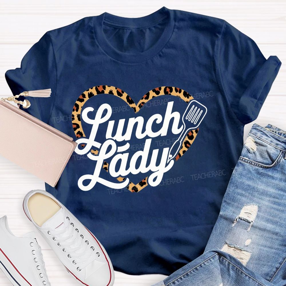 Lunch Lady Leopard Heart Print T-shirt