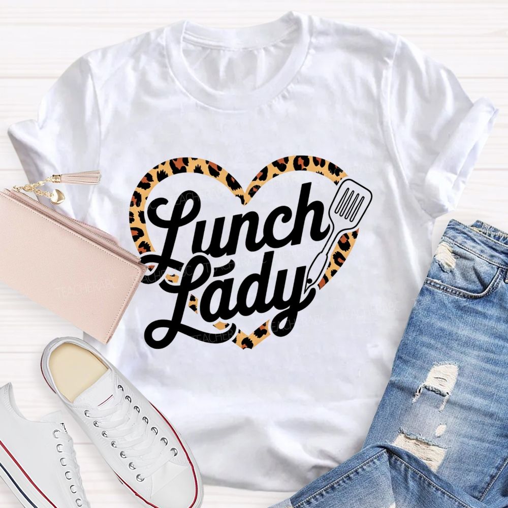 Lunch Lady Leopard Heart Print T-shirt