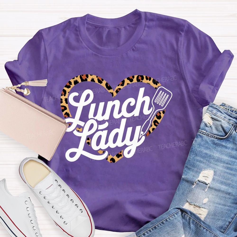 Lunch Lady Leopard Heart Print T-shirt