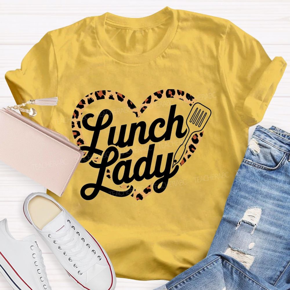 Lunch Lady Leopard Heart Print T-shirt