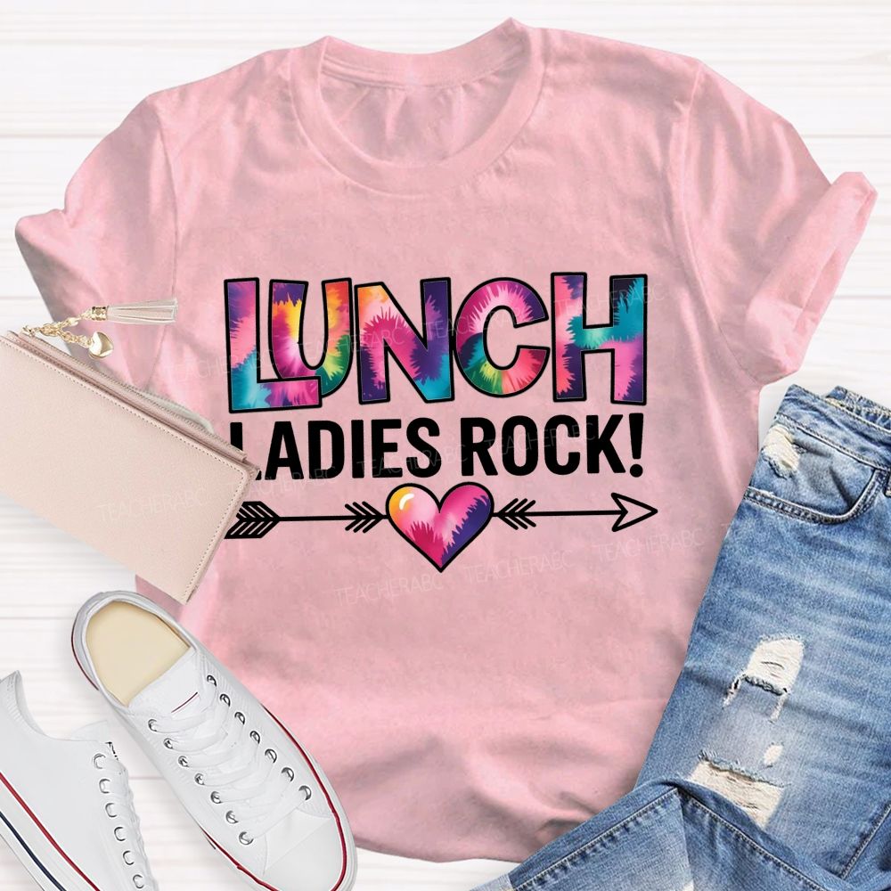 Tie Dye Lunch Ladies Rock Arrow Heart T-shirt