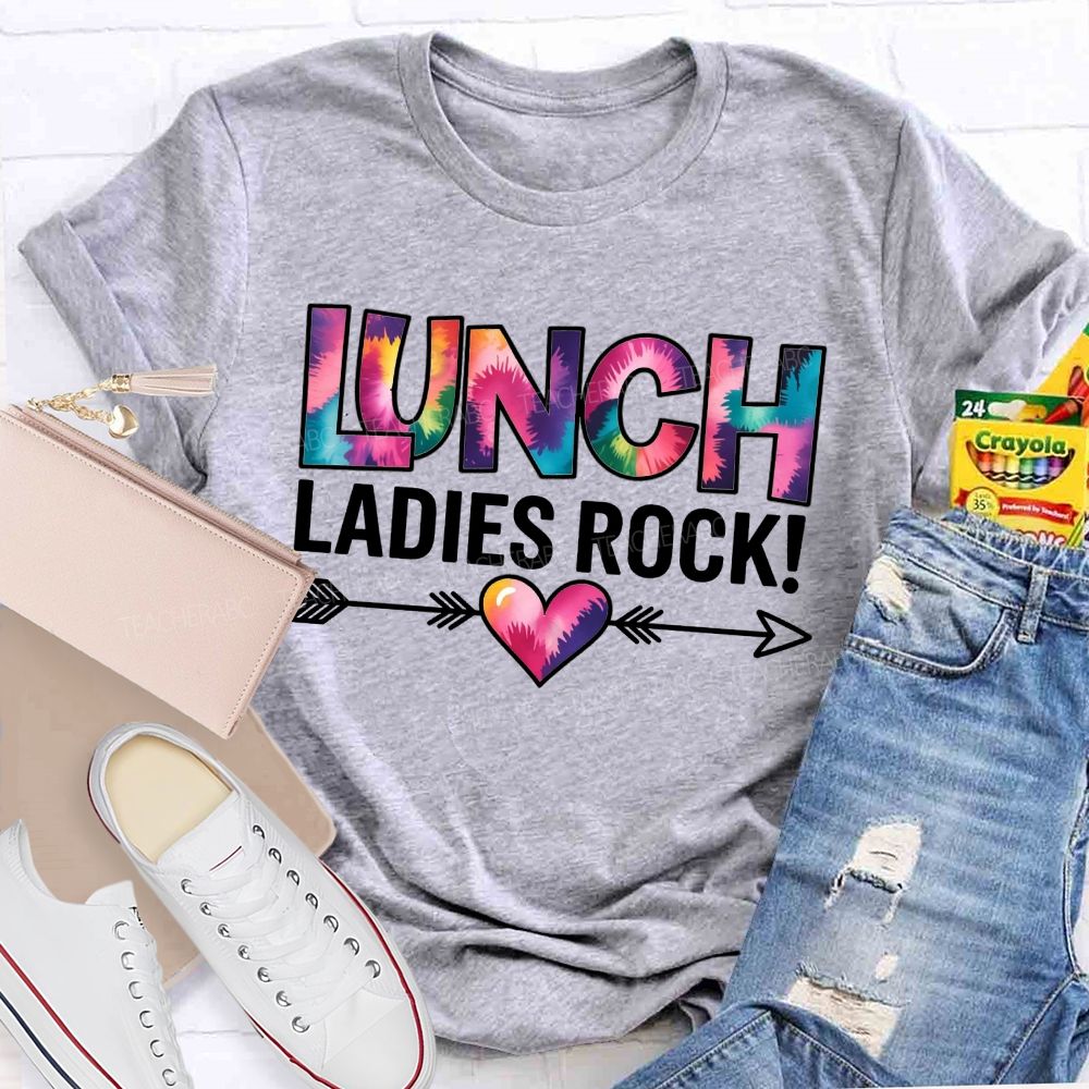 Tie Dye Lunch Ladies Rock Arrow Heart T-shirt