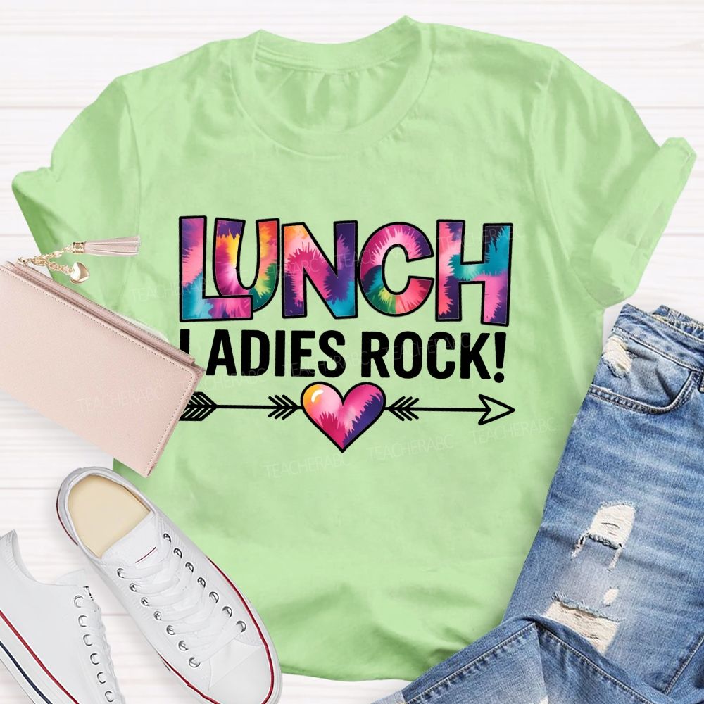 Tie Dye Lunch Ladies Rock Arrow Heart T-shirt