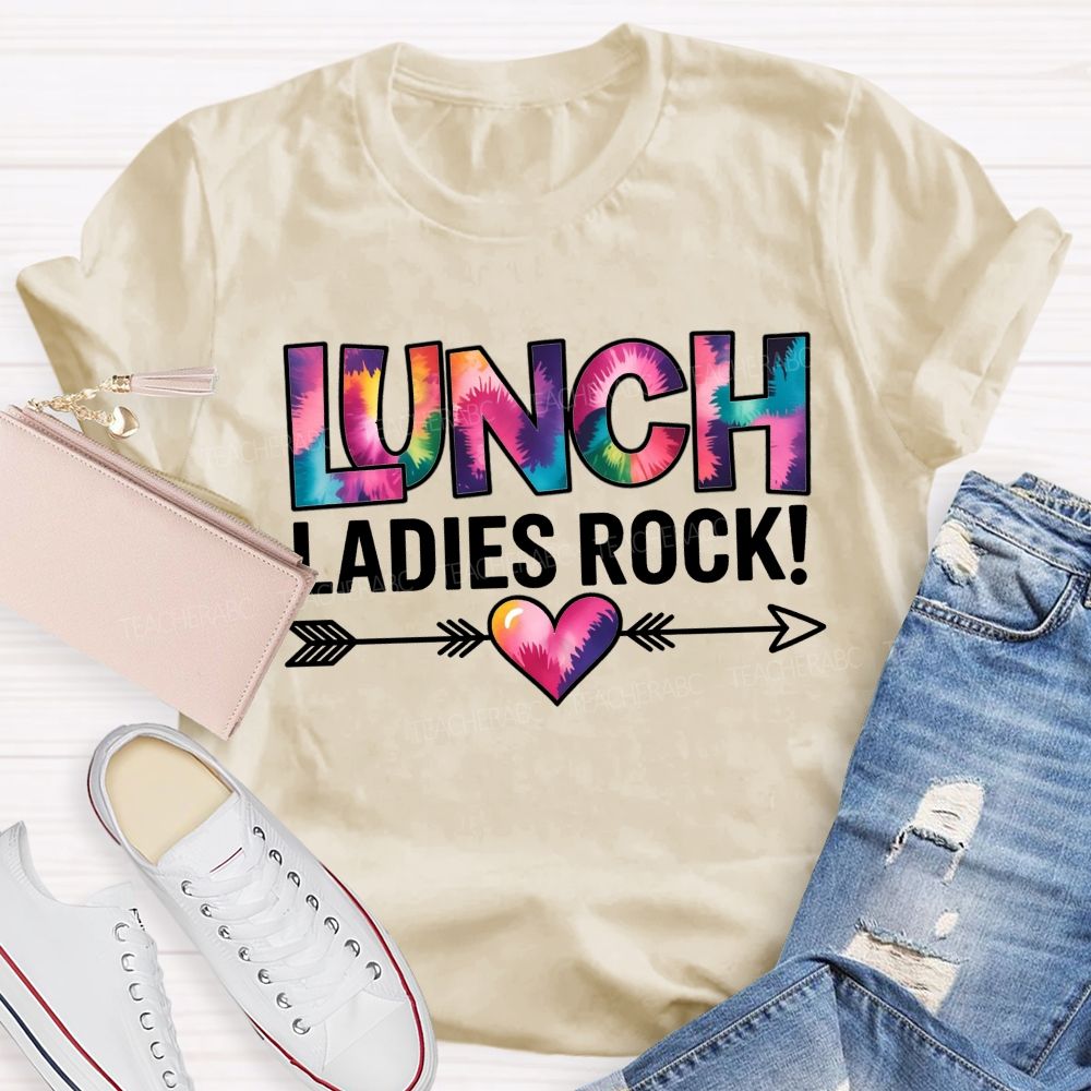 Tie Dye Lunch Ladies Rock Arrow Heart T-shirt