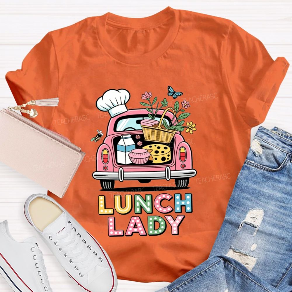 Pink Truck Lunch Lady Polka Dot Letter T-shirt