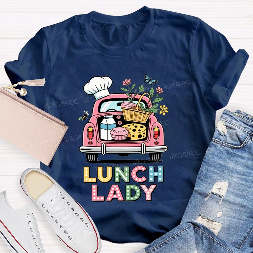 Pink Truck Lunch Lady Polka Dot Letter T-shirt