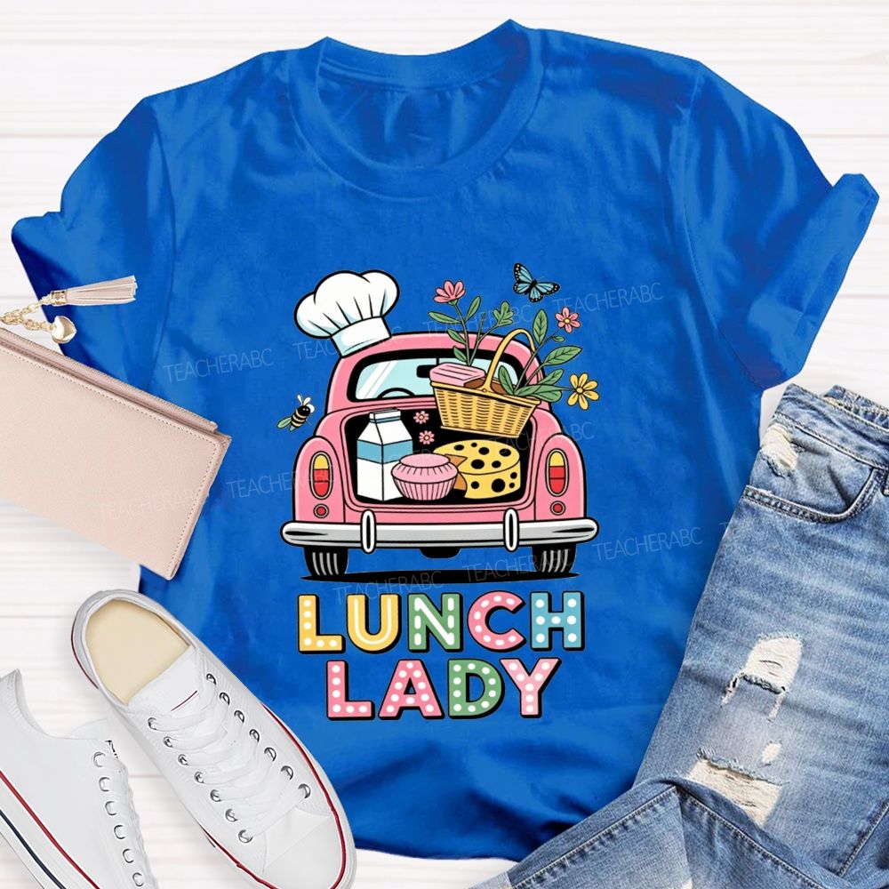 Pink Truck Lunch Lady Polka Dot Letter T-shirt