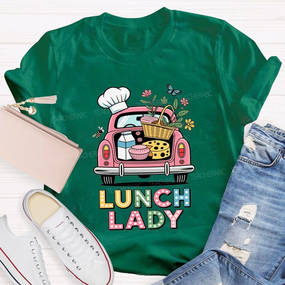 Pink Truck Lunch Lady Polka Dot Letter T-shirt