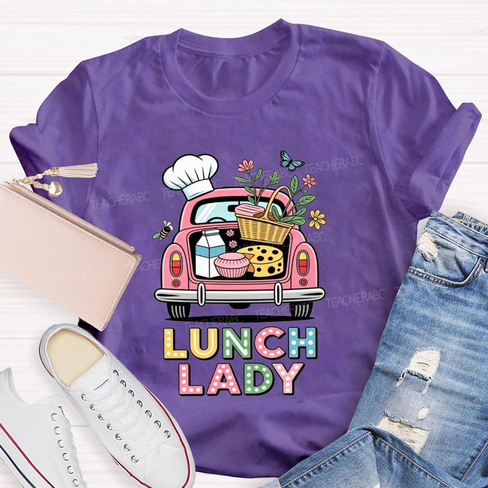 Pink Truck Lunch Lady Polka Dot Letter T-shirt
