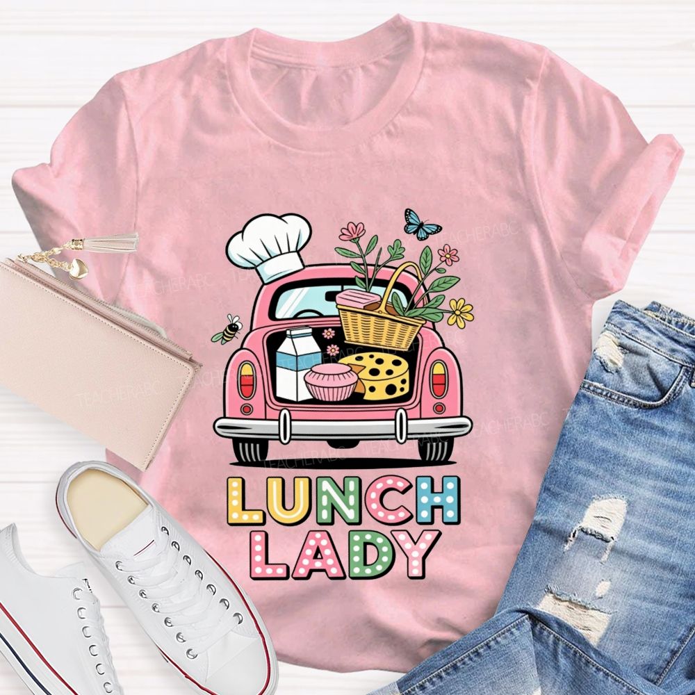Pink Truck Lunch Lady Polka Dot Letter T-shirt